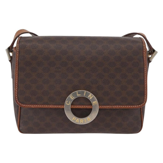 Celine Vintage Macadam Circle Logo Shoulder Bag Canvas and Leather, Brown, Canvas, Shoulder Bag