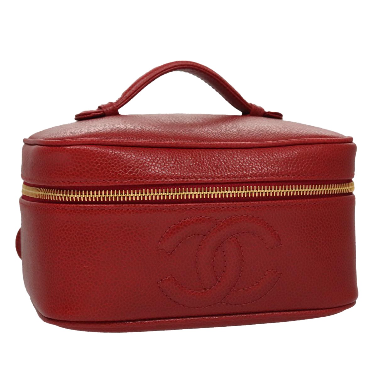 Chanel Vintage Timeless Cosmetic Case Caviar, RED, LEATHER, Clutche & pouche