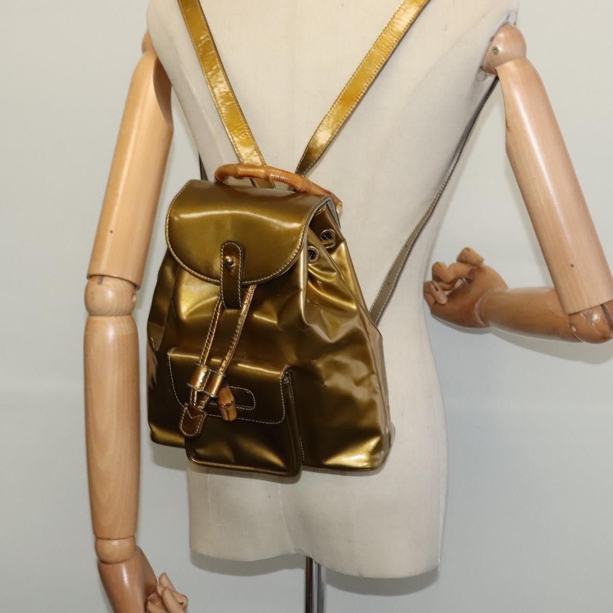 Gucci Vintage Bamboo Backpack Patent, GOLD, PATENT_LEATHER, Backpack