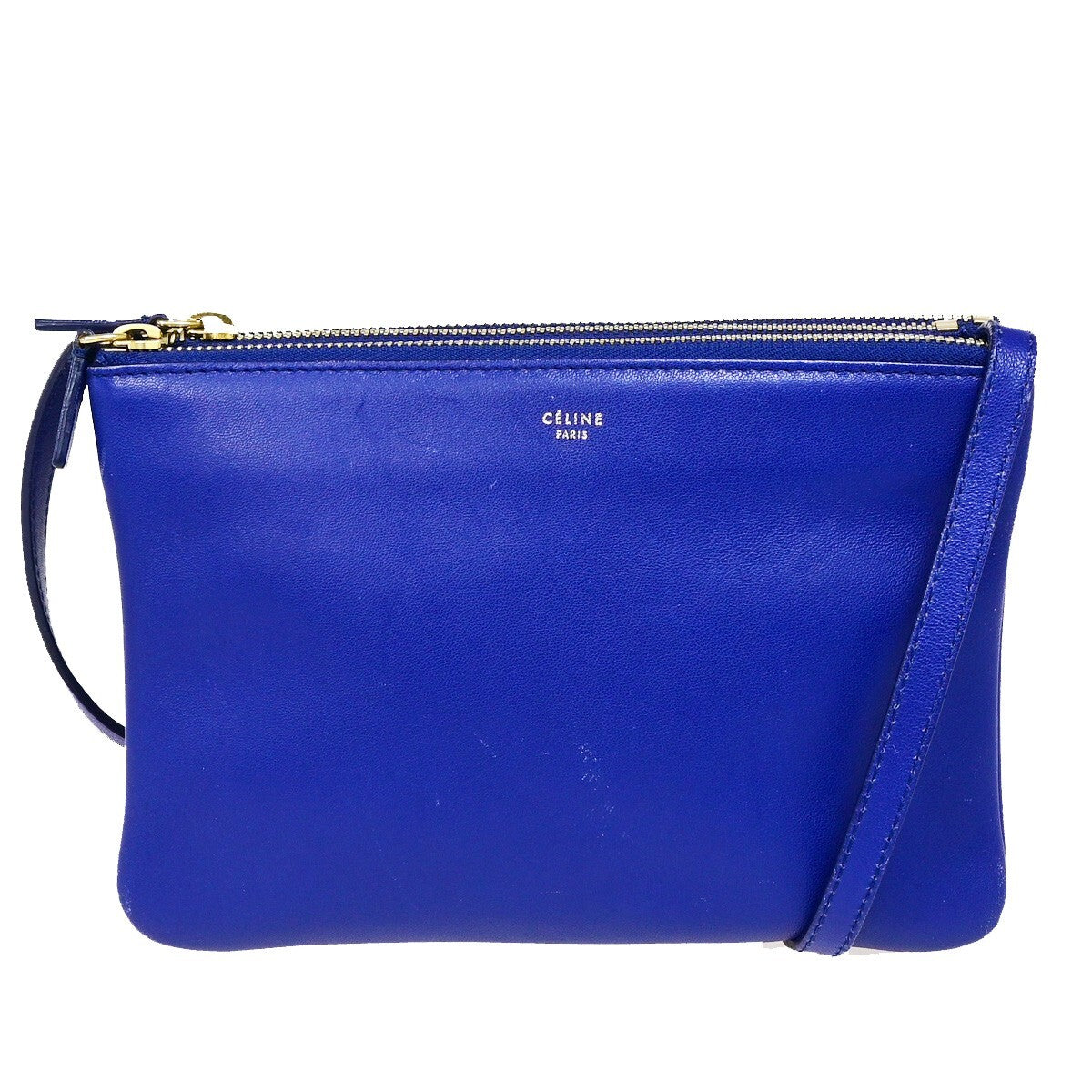 Celine Trio Crossbody Bag Leather, BLUE, LEATHER, Crossbody bag