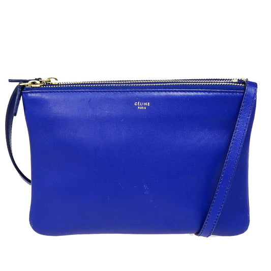 Celine Trio Crossbody Bag Leather, BLUE, LEATHER, Crossbody bag