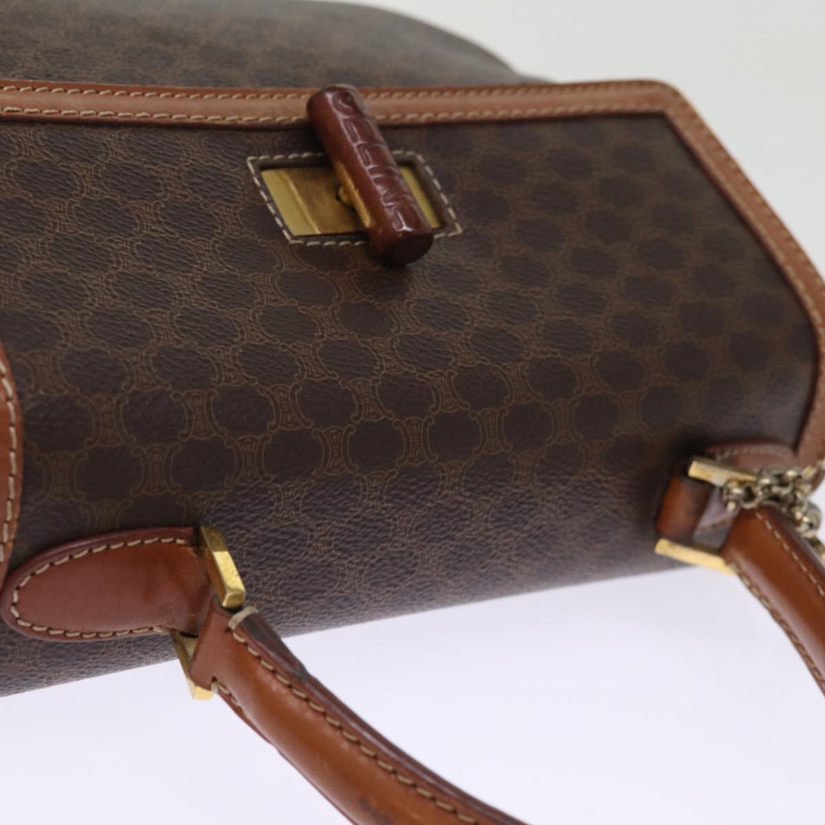 Celine Vintage Convertible Top Handle Bag Macadam Coated Canvas, BROWN, CANVAS, Handbag