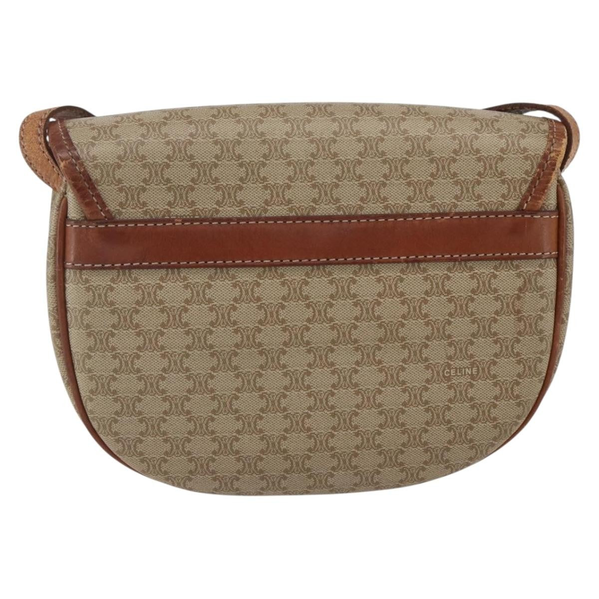 Celine Vintage Macadam Circle Logo Shoulder Bag Canvas and Leather, BEIGE, CANVAS, Shoulder bag