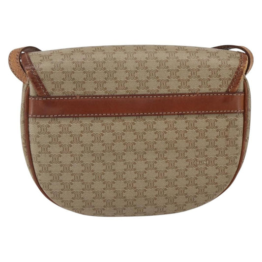 Celine Vintage Macadam Circle Logo Shoulder Bag Canvas and Leather, BEIGE, CANVAS, Shoulder bag