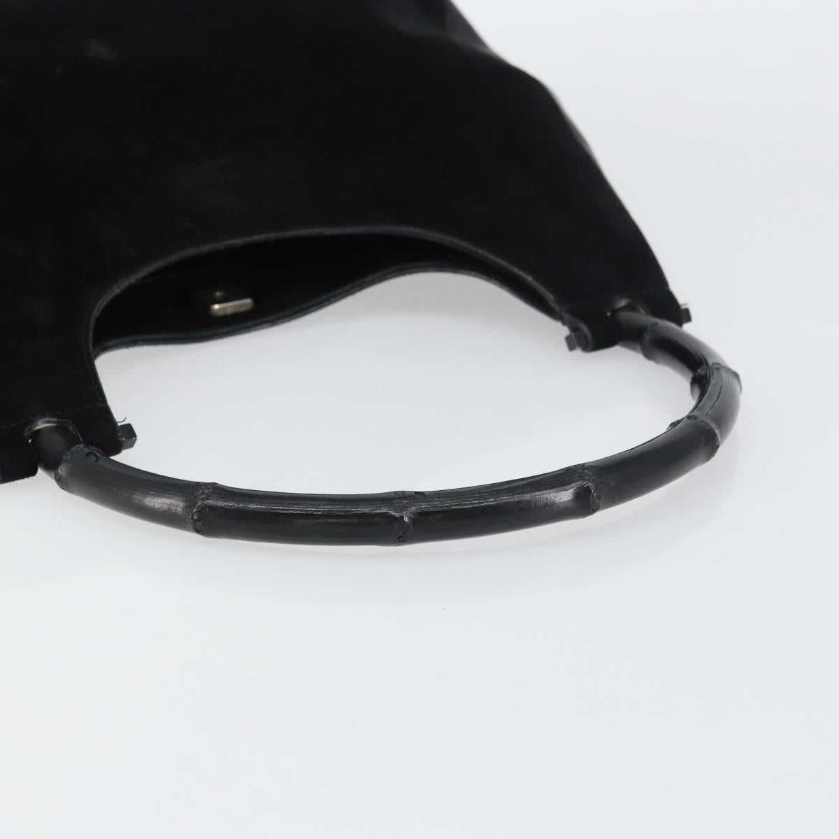 Gucci Vintage Bamboo Handle Bag Suede, BLACK, SUEDE, Handbag