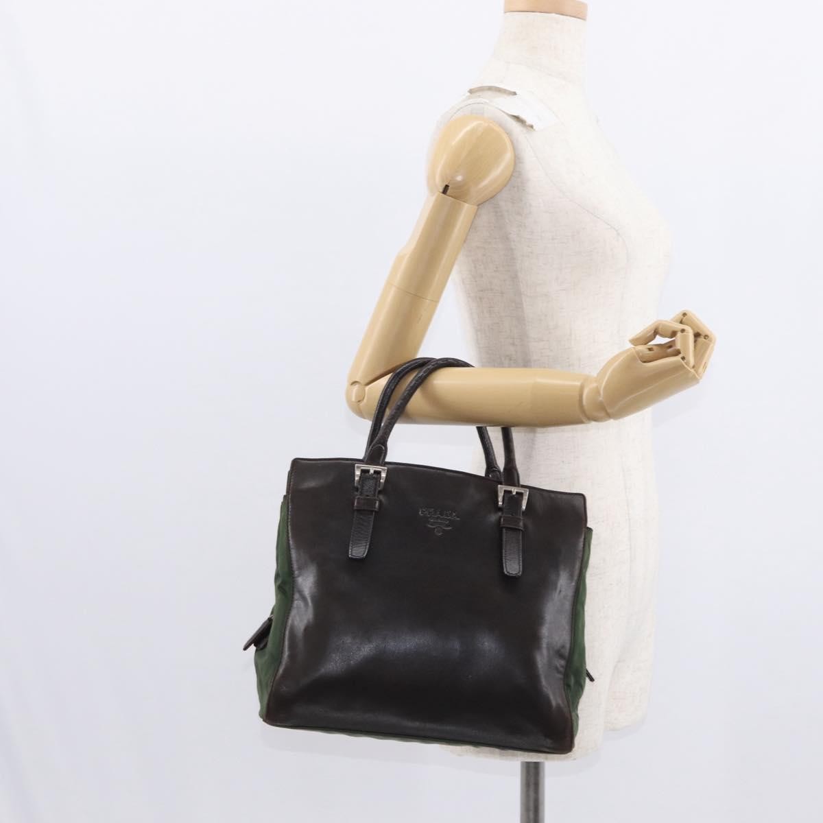 Prada Vintage Tote Tessuto with Leather, BROWN, NYLON, Tote bag