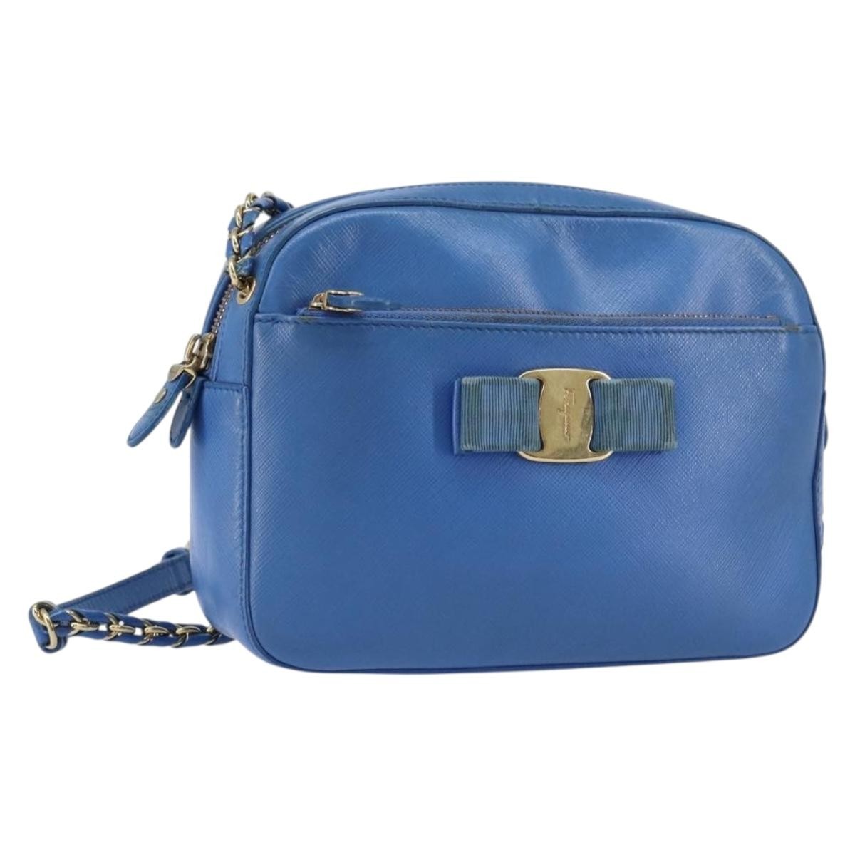Salvatore Ferragamo Vala Chain Shoulder bag Leather, BLUE, LEATHER, Shoulder bag