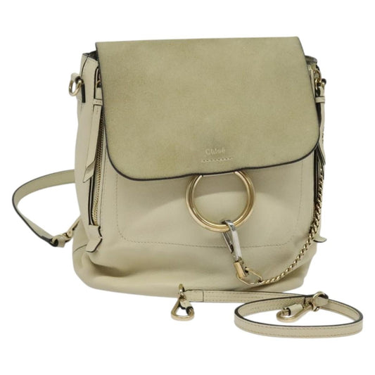 Chloe Faye Backpack Leather and Suede, BEIGE, SUEDE, Backpack