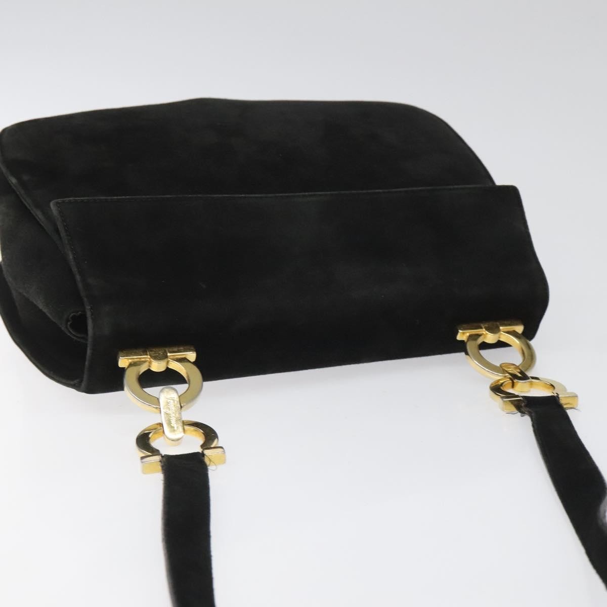 Salvatore Ferragamo Gancini Shoulder Bag Suede, BLACK, SUEDE, Shoulder bag