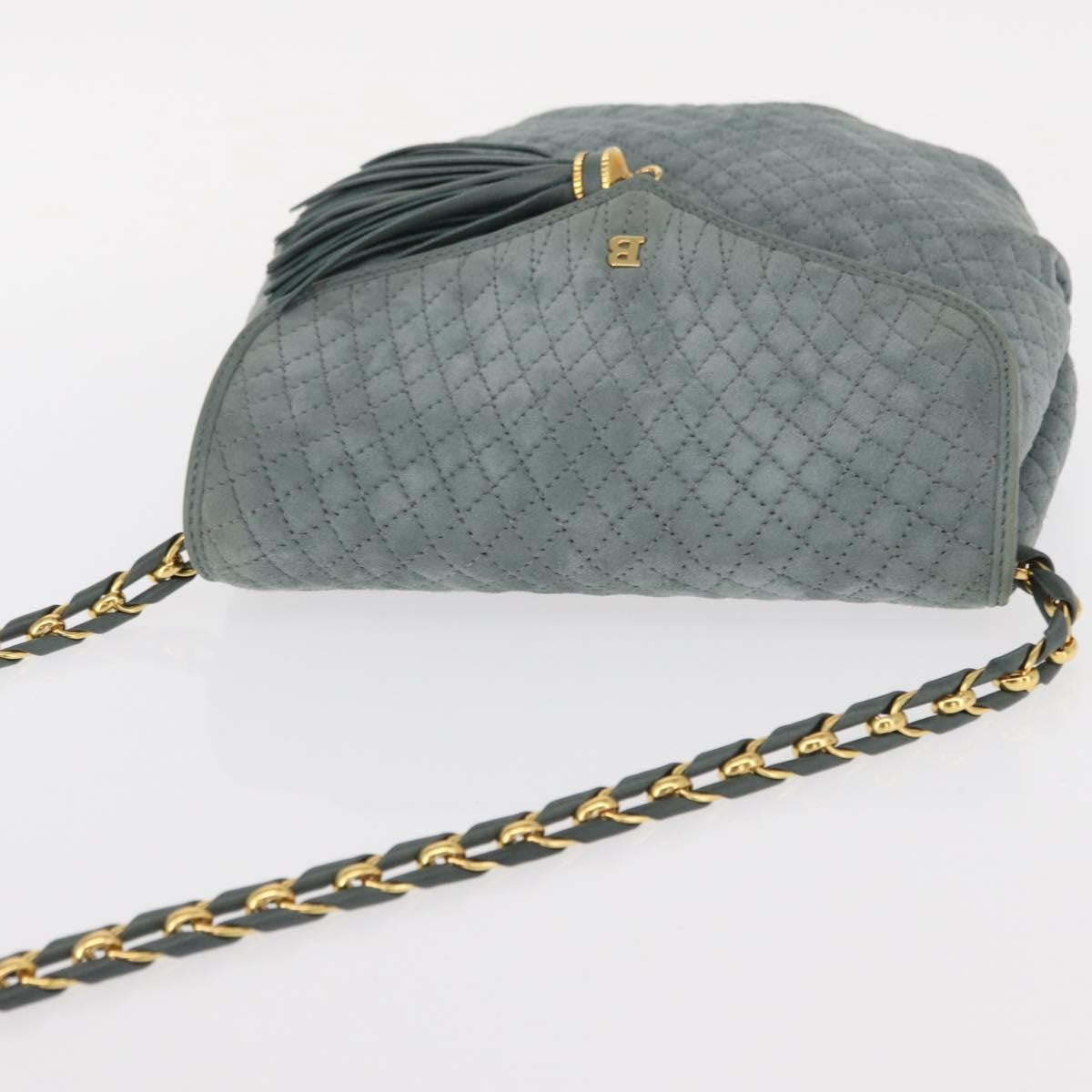 Bally Vintage Chain Shoulder Bag Quilted Suede, GRAY, SUEDE, Shoulder bag