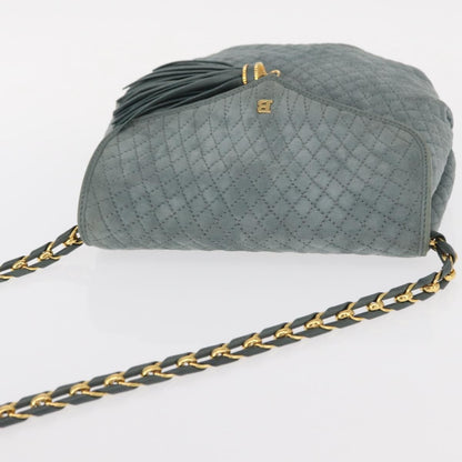 Bally Vintage Chain Shoulder Bag Quilted Suede, GRAY, SUEDE, Shoulder bag