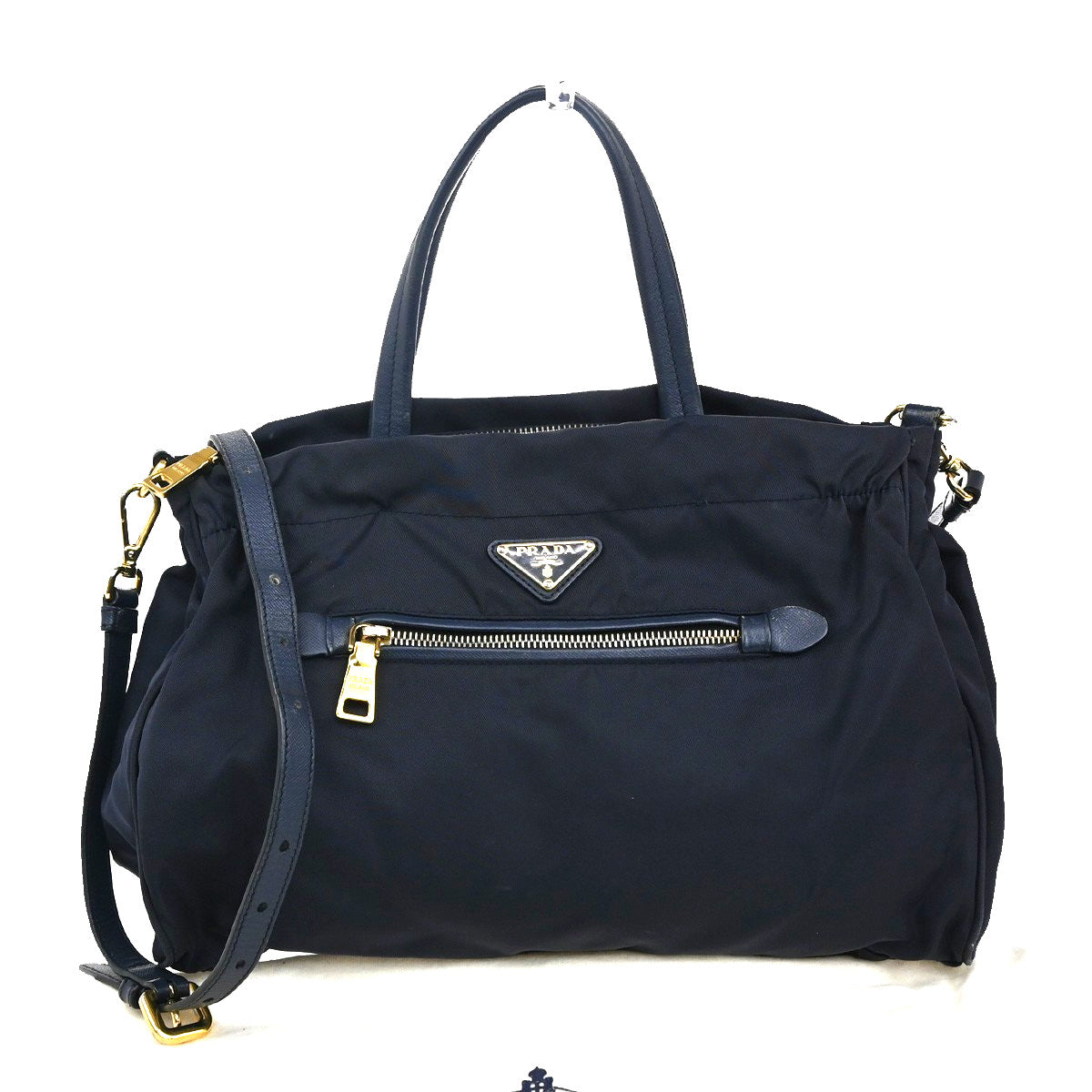 Prada Zip Convertible Shopping Tote Tessuto with Saffiano Leather, NAVY, NYLON, Handbag