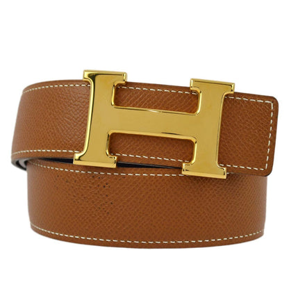 Hermes Constance Reversible Belt Leather, BROWN, LEATHER, Belts