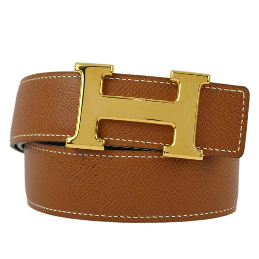 Hermes Constance Reversible Belt Leather, BROWN, LEATHER, Belts