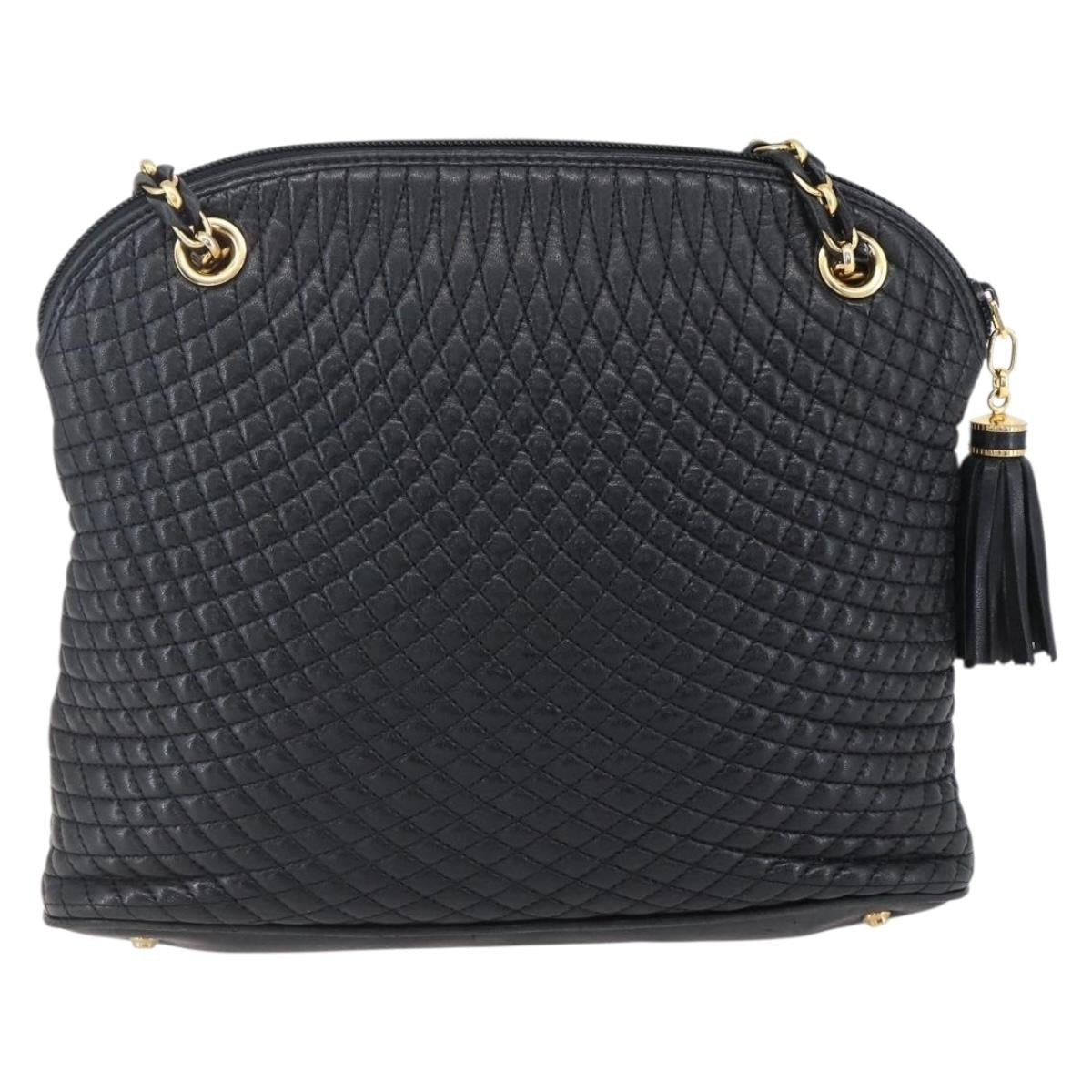 Bally Vintage Chain Shoulder Bag Quilted Leather, BLACK, LEATHER, Shoulder bag