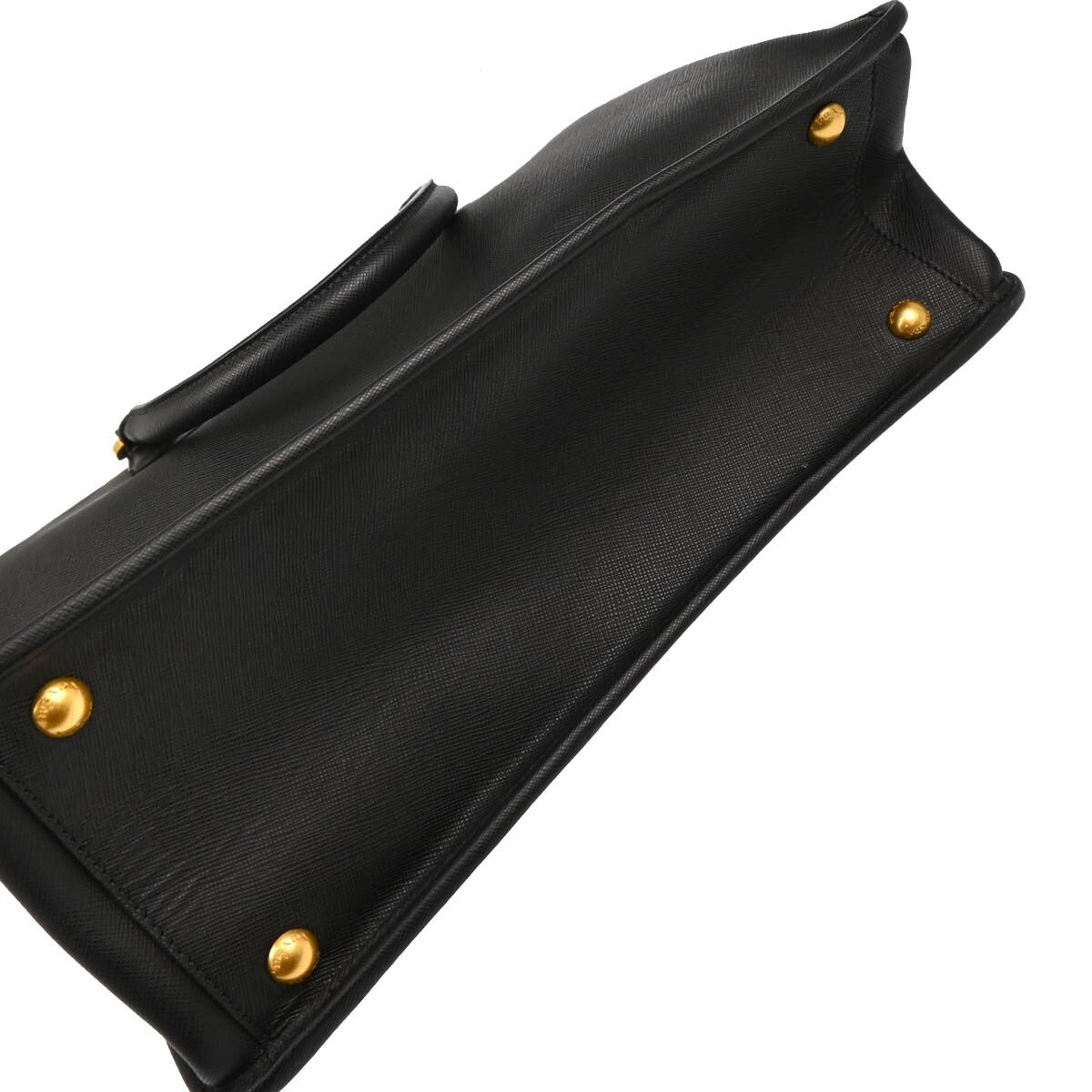 Prada Lux Double Zip Frame Tote Saffiano Leather, BLACK, LEATHER, Tote bag