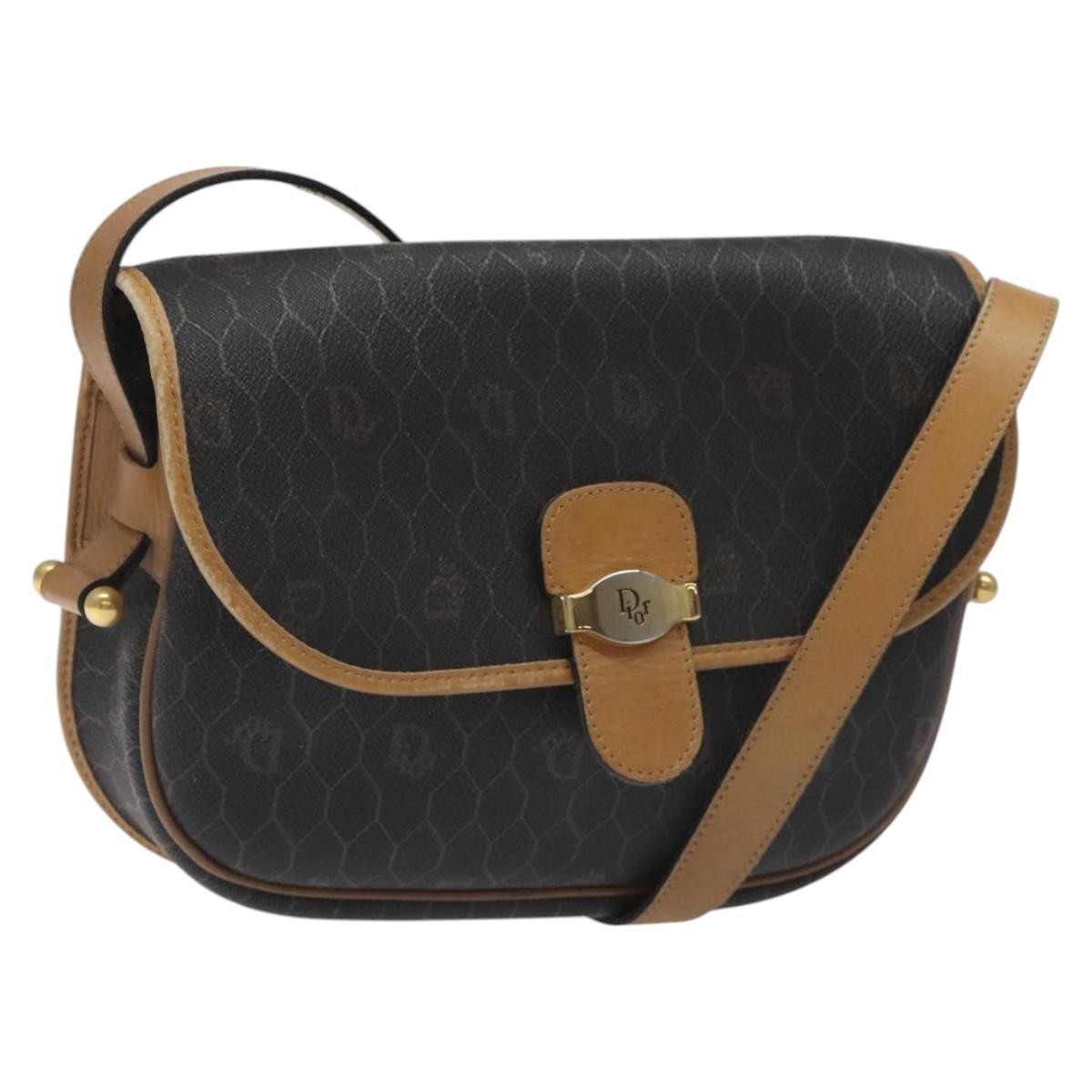 Christian Dior Vintage Honeycomb Flap Crossbody Bag Coated Canvas, BLACK, CANVAS, Crossbody bag