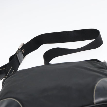 Prada Zip Messenger Bag Tessuto with Leather, BLACK, NYLON, Shoulder bag