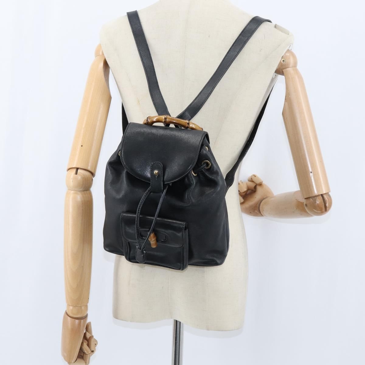 Gucci Vintage Bamboo Backpack Leather, BLACK, LEATHER, Backpack