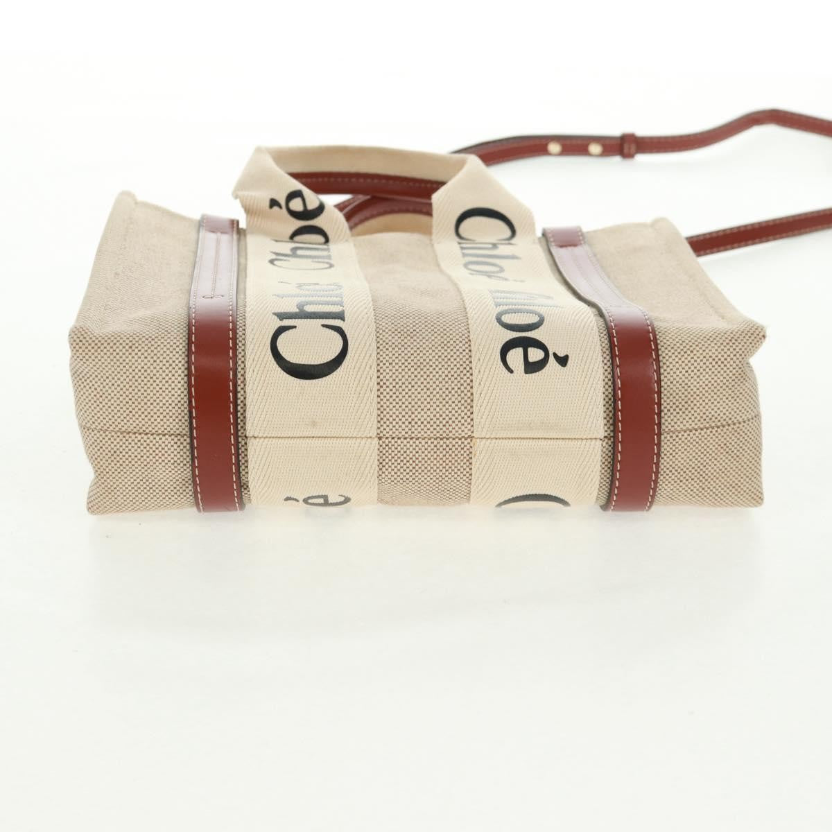 Chloe Woody Convertible Tote Canvas with Leather, BEIGE, CANVAS, Tote bag
