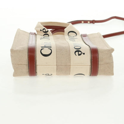 Chloe Woody Convertible Tote Canvas with Leather, BEIGE, CANVAS, Tote bag