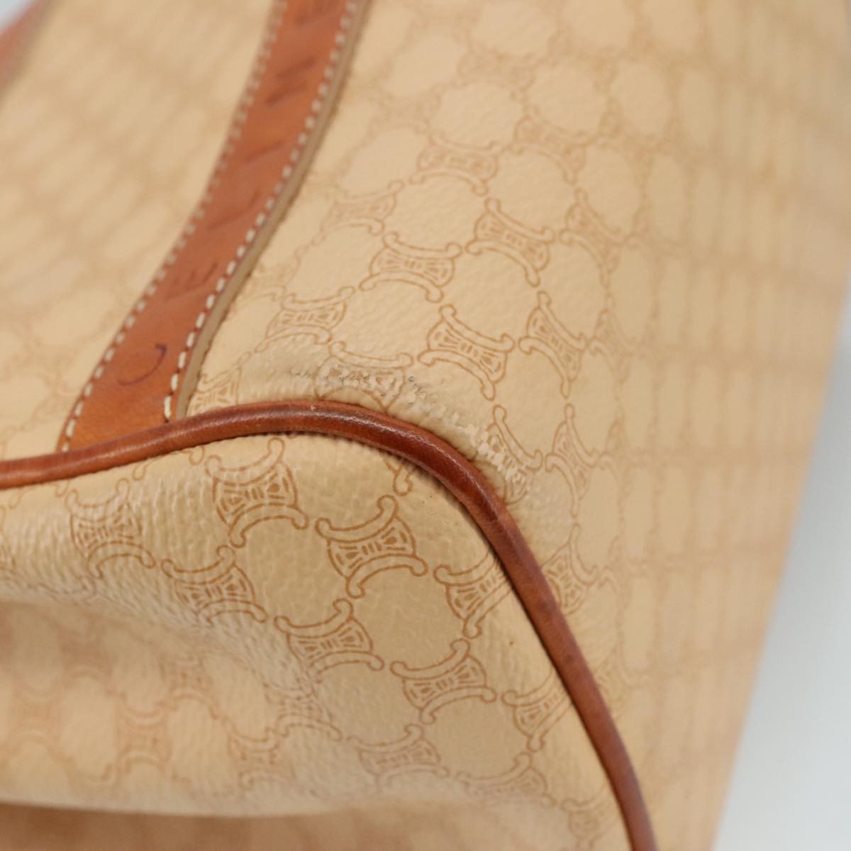 Celine Vintage Macadam Handbag Macadam, "Beige,Brown,Gold", PVC,Leather,Canvas, Handbag