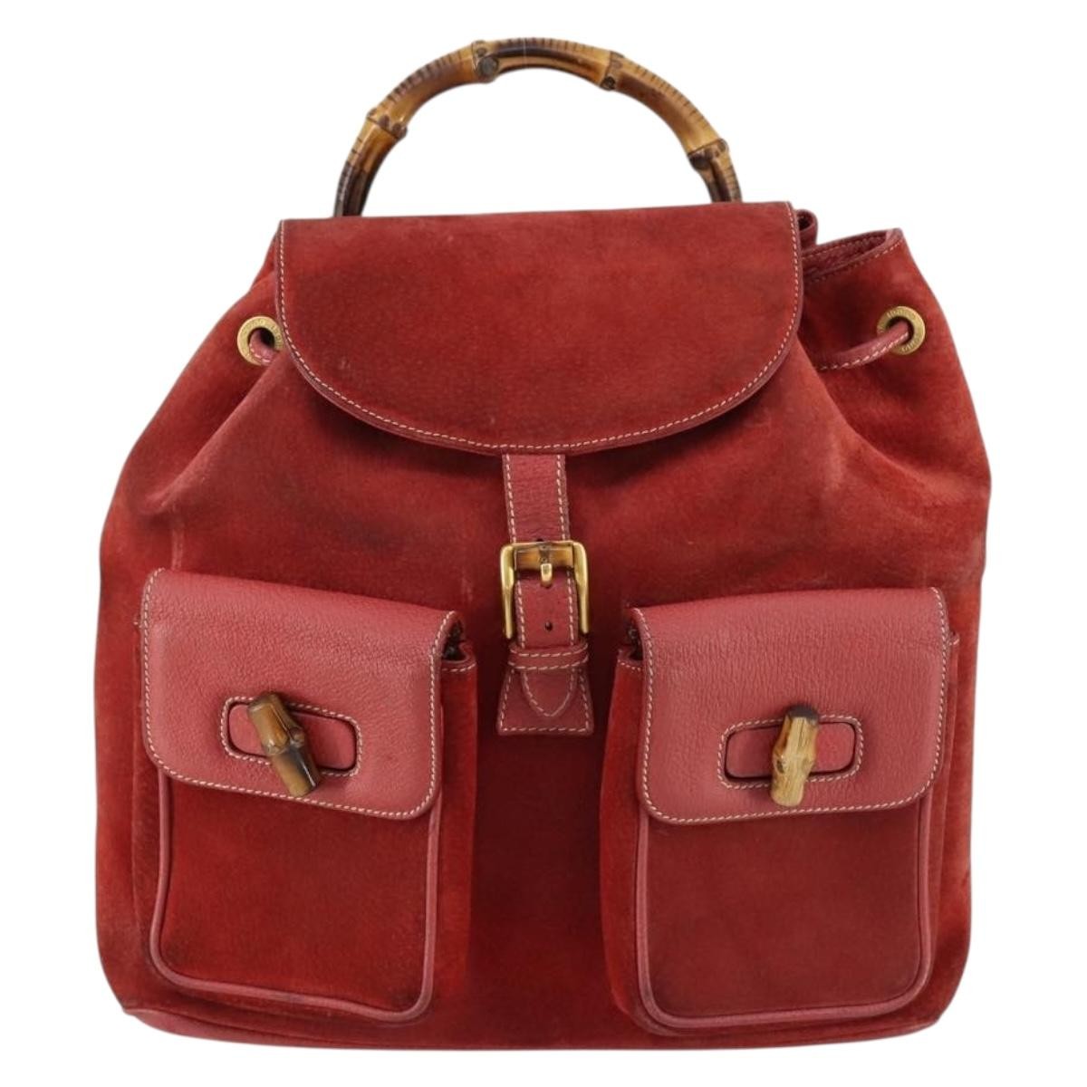 Gucci Vintage Bamboo Backpack Suede, RED, SUEDE, Backpack
