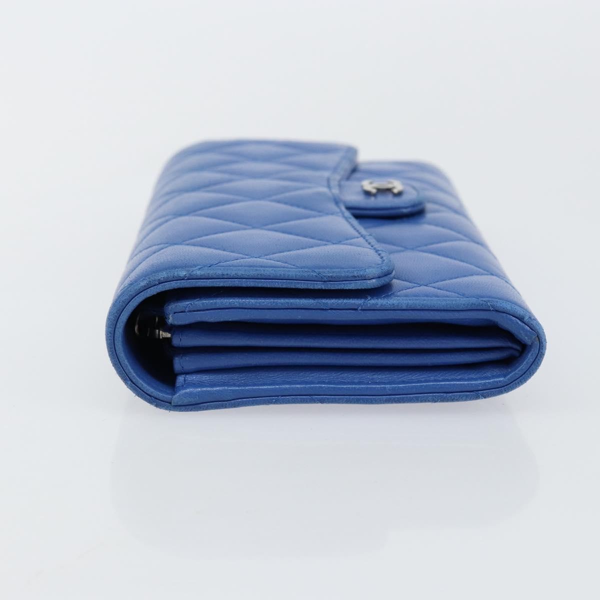 Chanel CC Gusset Classic Flap Wallet Quilted Lambskin, BLUE, LEATHER, Wallets