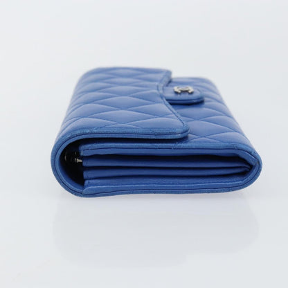 Chanel CC Gusset Classic Flap Wallet Quilted Lambskin, BLUE, LEATHER, Wallets