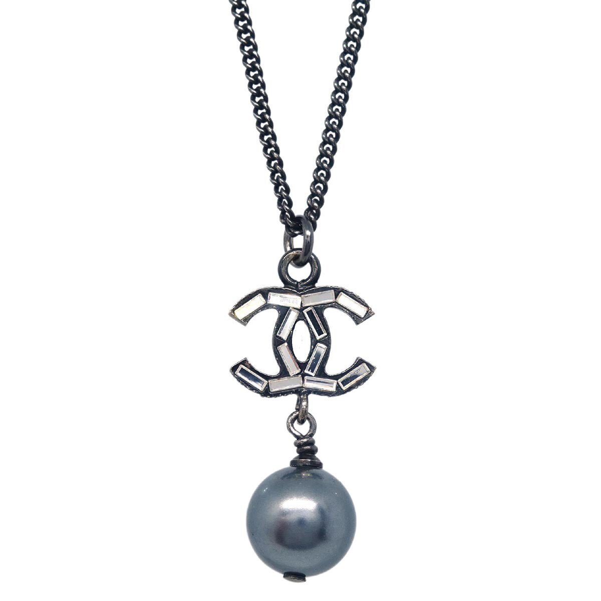 Chanel Vintage CC Pendant Necklace Metal, BLACK, METAL, Necklace