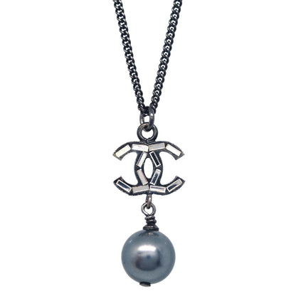 Chanel Vintage CC Pendant Necklace Metal, BLACK, METAL, Necklace