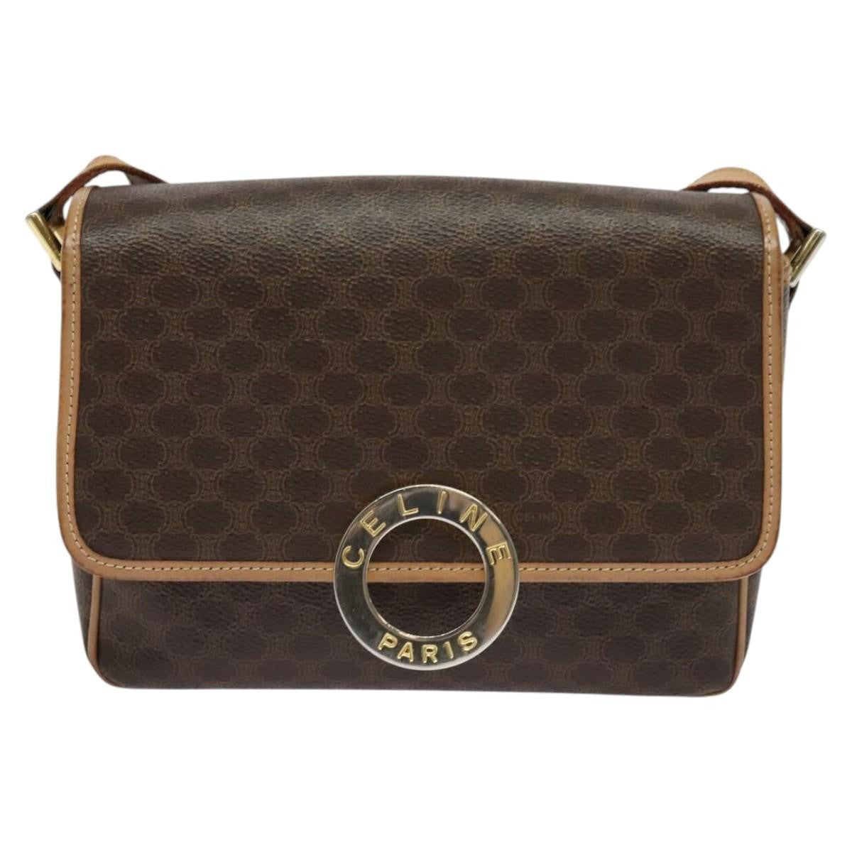 Celine Vintage Macadam Circle Logo Shoulder Bag Canvas and Leather, BROWN, CANVAS, Shoulder bag