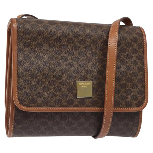 Celine Vintage Macadam Shoulder Bag Canvas and Leather, Brown, Canvas, Shoulder Bag