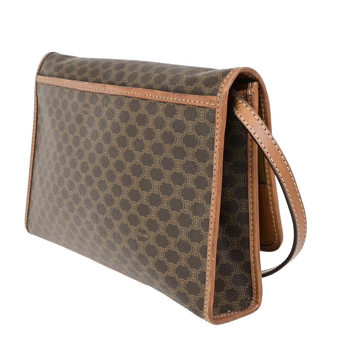 Celine Vintage Macadam Shoulder Bag Canvas and Leather, BROWN, CANVAS, Shoulder bag