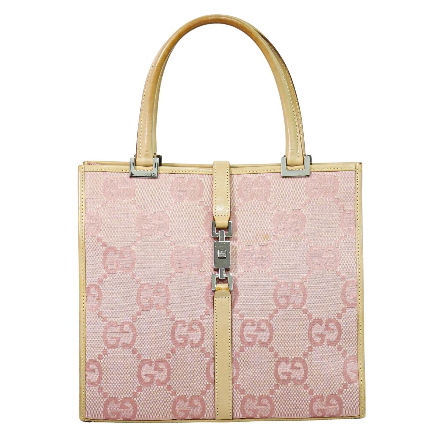 Gucci Jackie 1961 Tote GG Denim and Leather, Pink, Canvas, Handbag