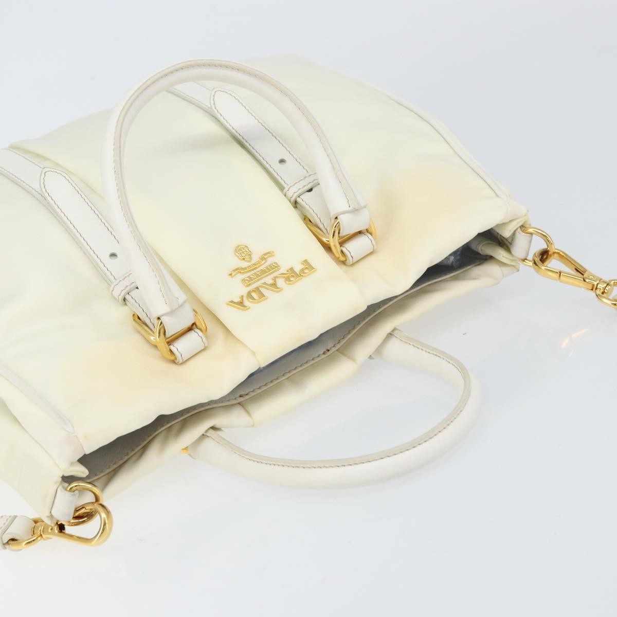 Prada Vintage Tote Tessuto with Leather, WHITE, NYLON, Tote bag
