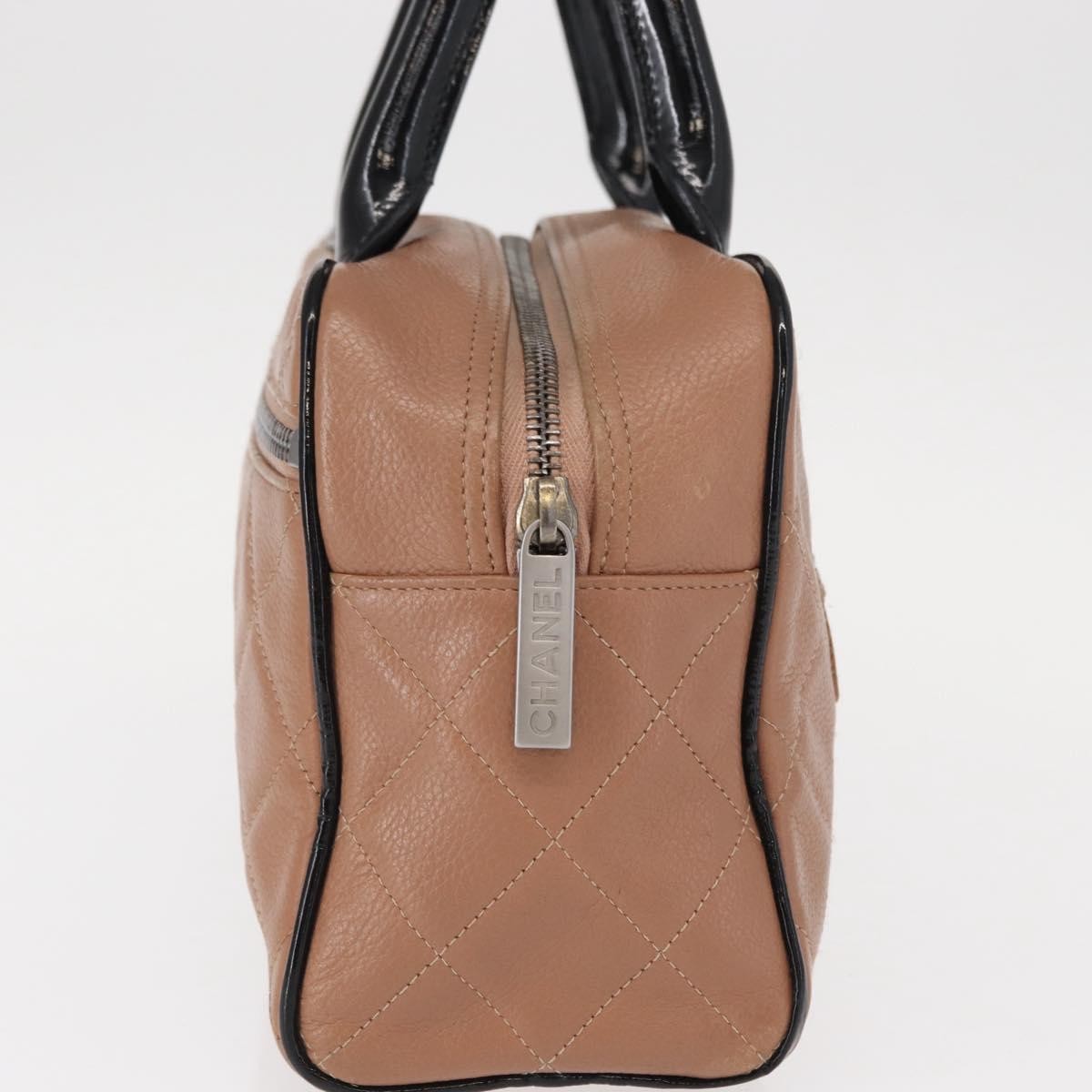 Chanel Embossed Logo Bowler Bag Quilted Caviar, BEIGE, LEATHER, Handbag