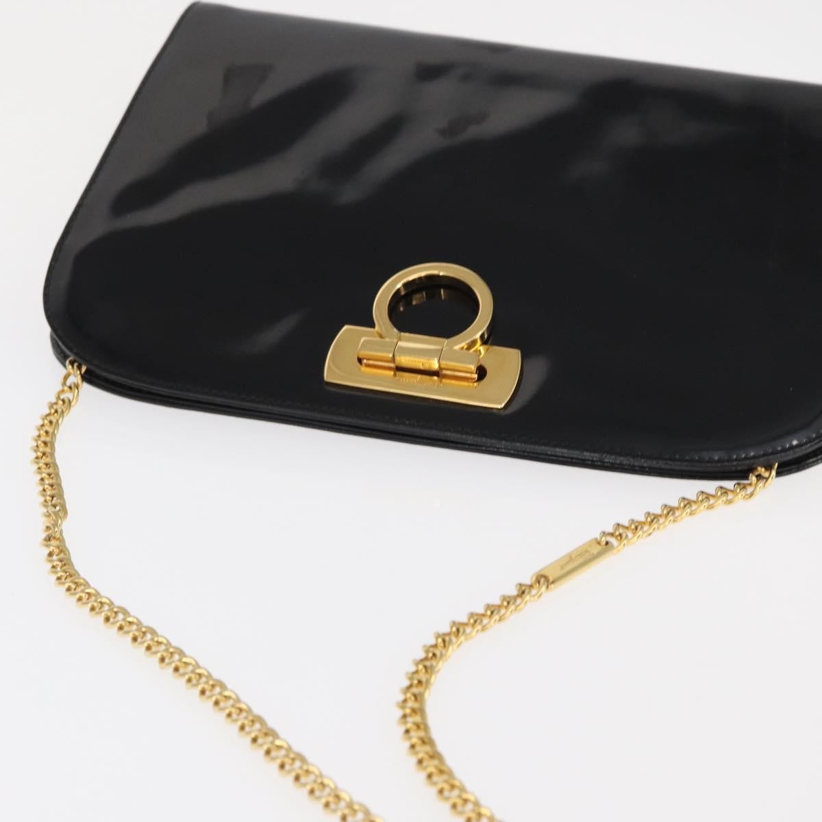 Salvatore Ferragamo Vintage Gancini Chain Shoulder Bag Patent Leather, BLACK, PATENT_LEATHER, Shoulder bag