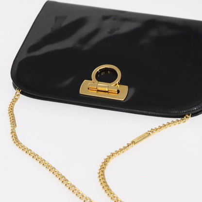 Salvatore Ferragamo Vintage Gancini Chain Shoulder Bag Patent Leather, BLACK, PATENT_LEATHER, Shoulder bag
