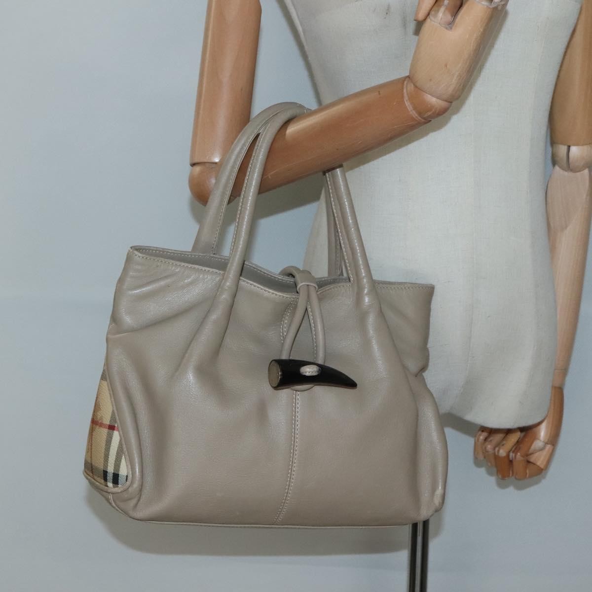 Burberry Horn Toggle Tote Leather, BEIGE, LEATHER, Handbag