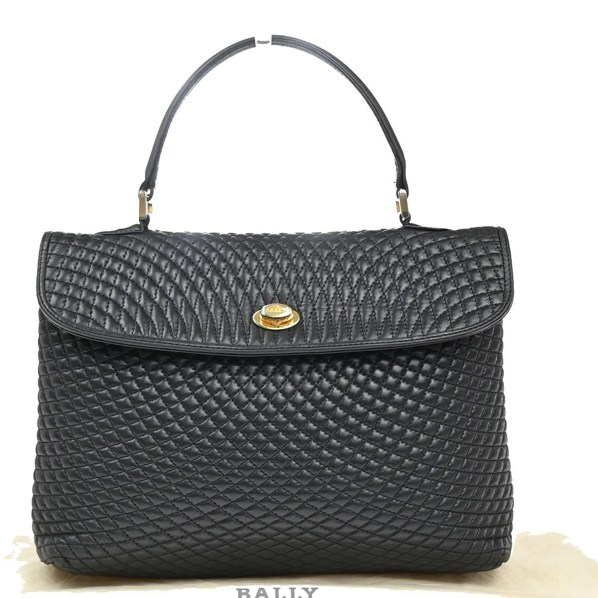 Bally Vintage Handbag Quilted Leather, BLACK, LEATHER, Handbag