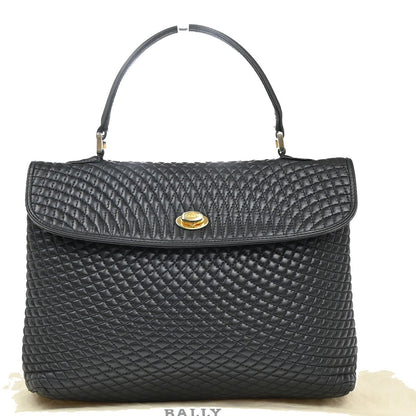 Bally Vintage Handbag Quilted Leather, BLACK, LEATHER, Handbag