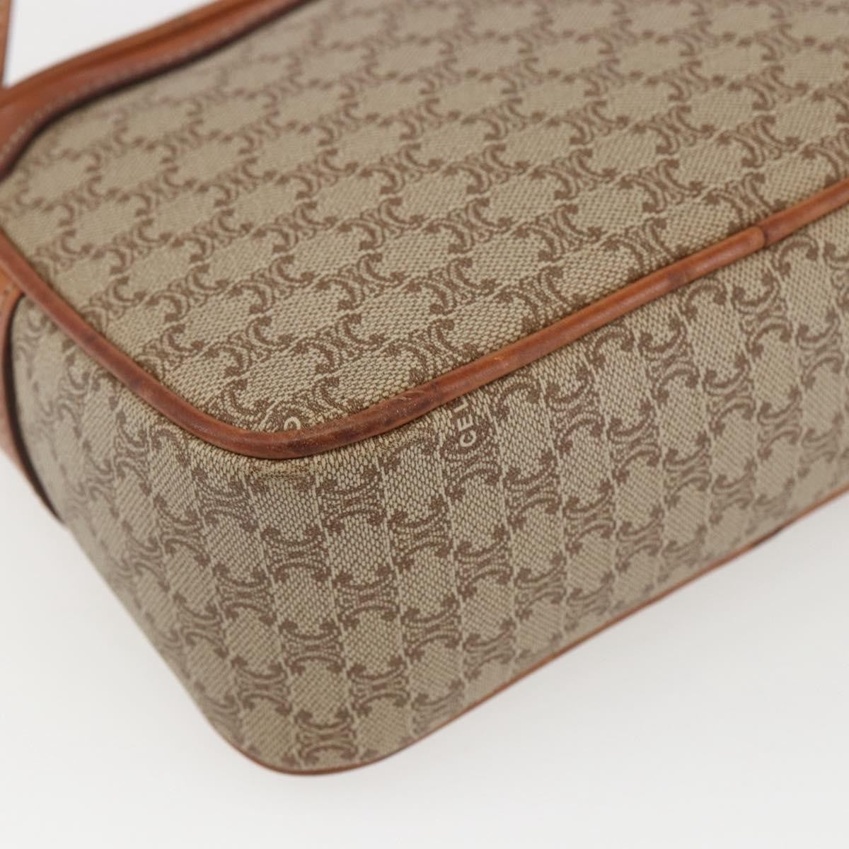 Celine Vintage Macadam Shoulder Bag Canvas and Leather, BEIGE, CANVAS, Shoulder bag