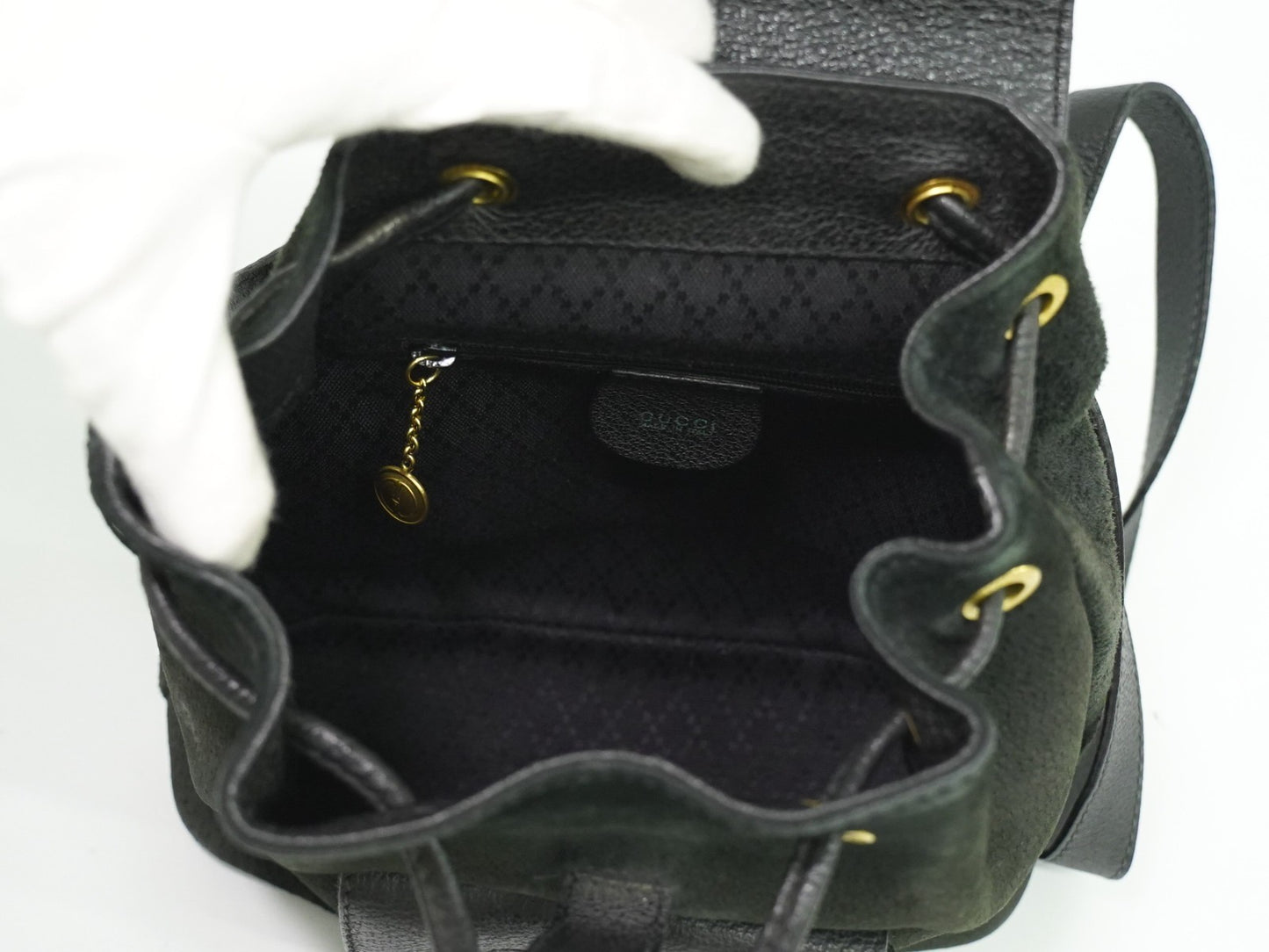 Gucci Vintage Bamboo Backpack Suede, BLACK, SUEDE, Backpack