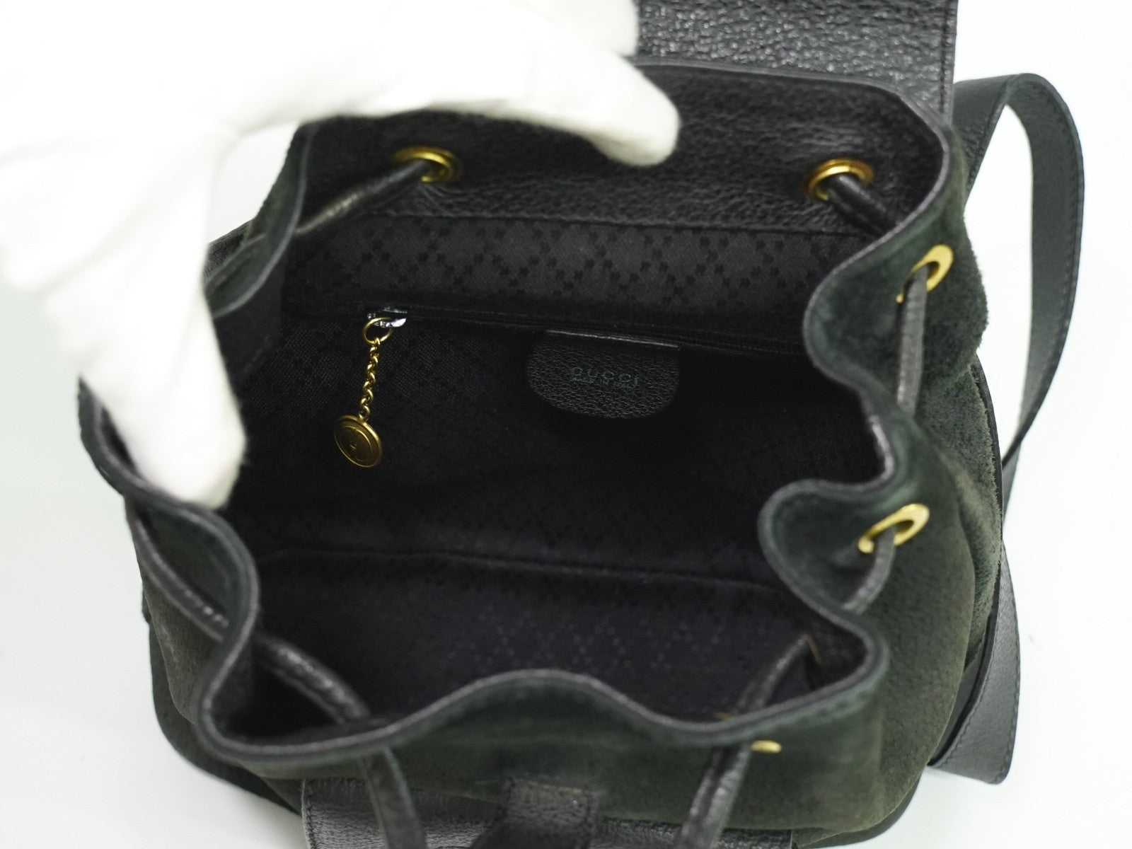 Gucci Vintage Bamboo Backpack Suede, BLACK, SUEDE, Backpack