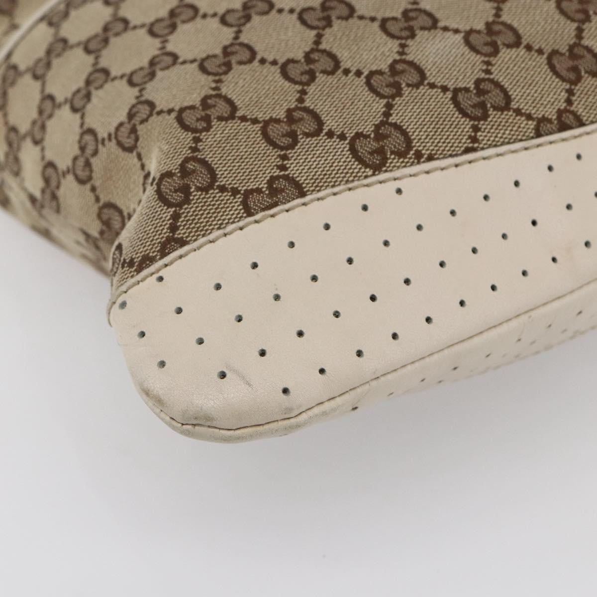 Gucci Zip Messenger Bag GG Canvas with Perforated Leather, BEIGE, CANVAS, Shoulder bag