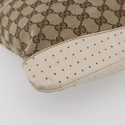 Gucci Zip Messenger Bag GG Canvas with Perforated Leather, BEIGE, CANVAS, Shoulder bag