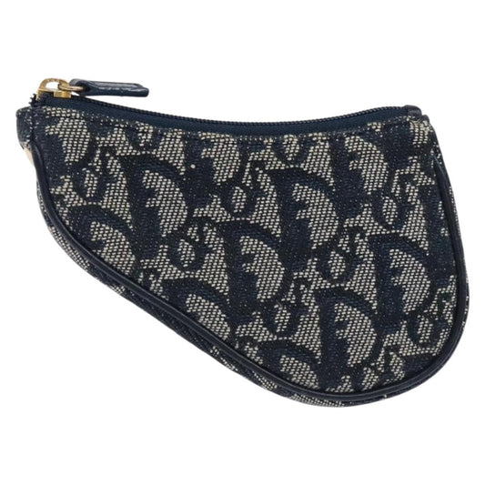 Christian Dior Vintage Saddle Zip Coin Purse Diorissimo Canvas, NAVY, CANVAS, Clutche & pouche