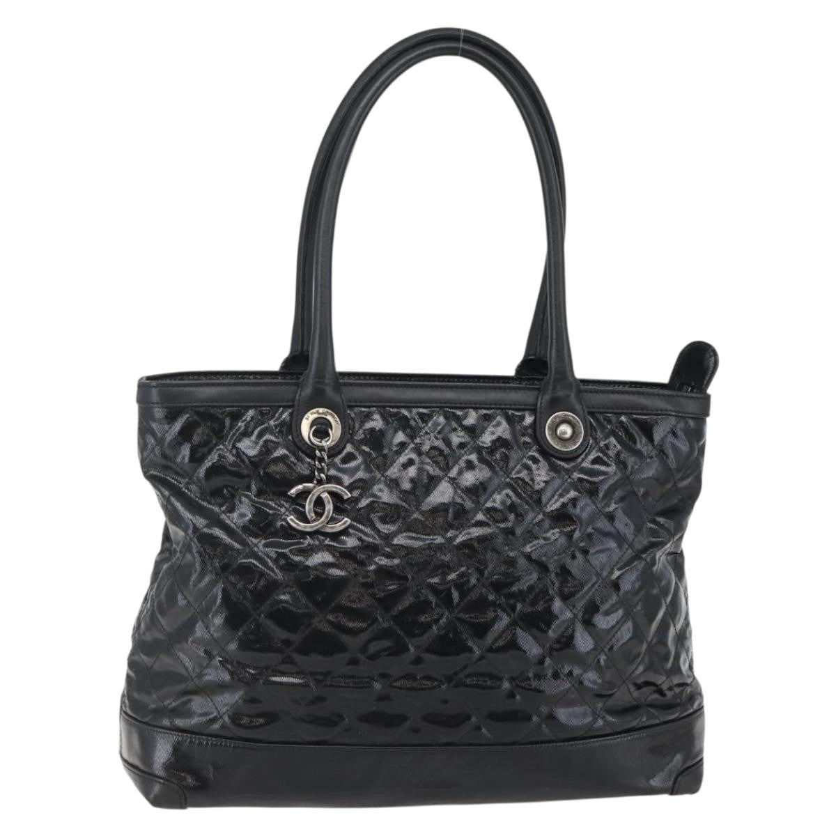 Chanel CC Charm Zip Tote Quilted Coated Canvas, BLACK, CANVAS, Tote bag