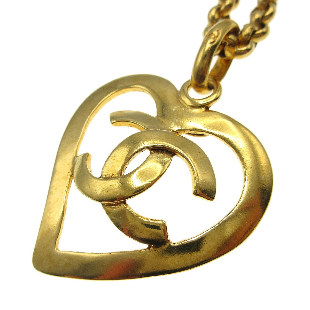 Chanel CC Heart Pendant Necklace Metal, GOLD, GOLD_PLATED, Necklace